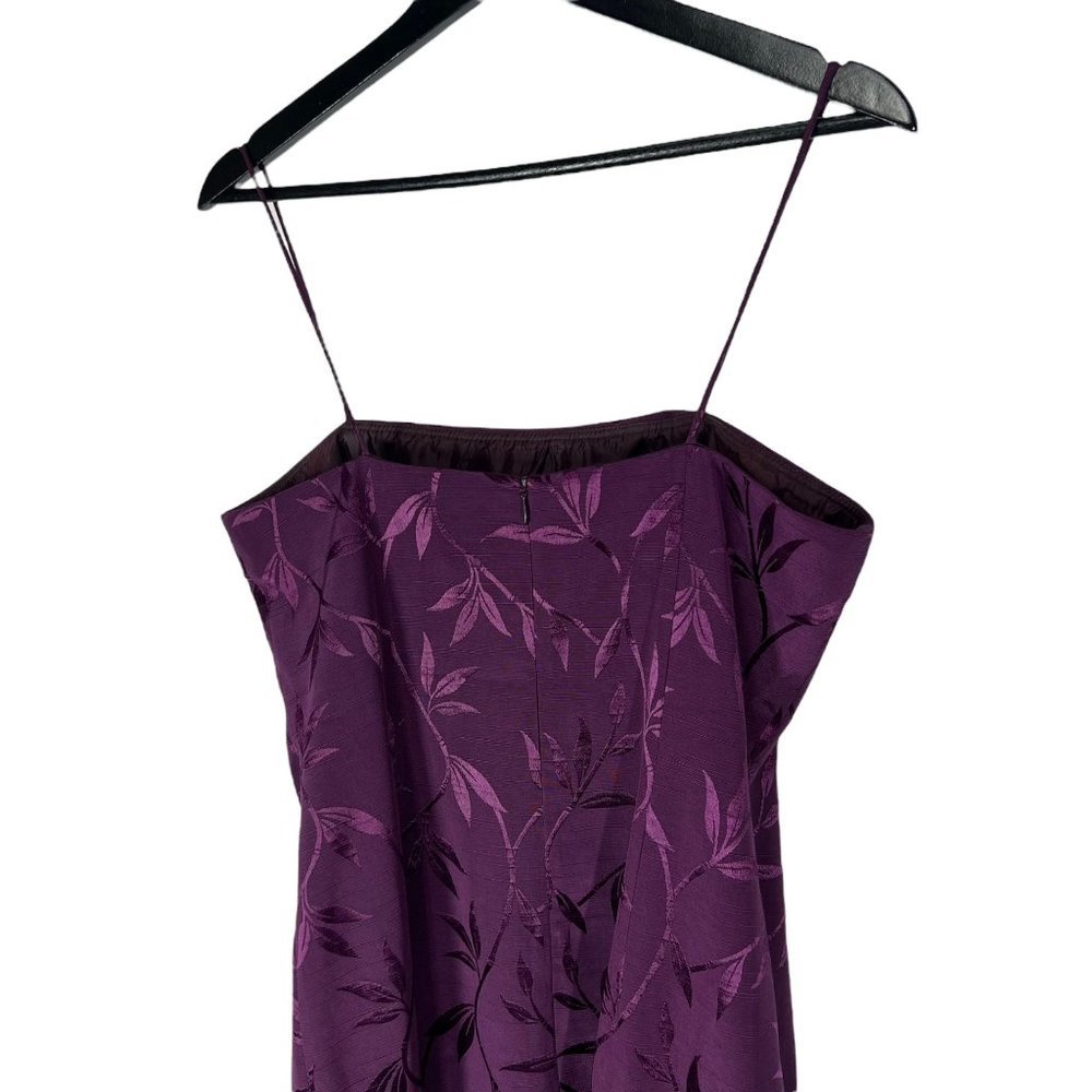 Vintage 90s Purple Leaf Print Spaghetti Strap Full Length Formal Dress Size 12 - Picture 2 of 11